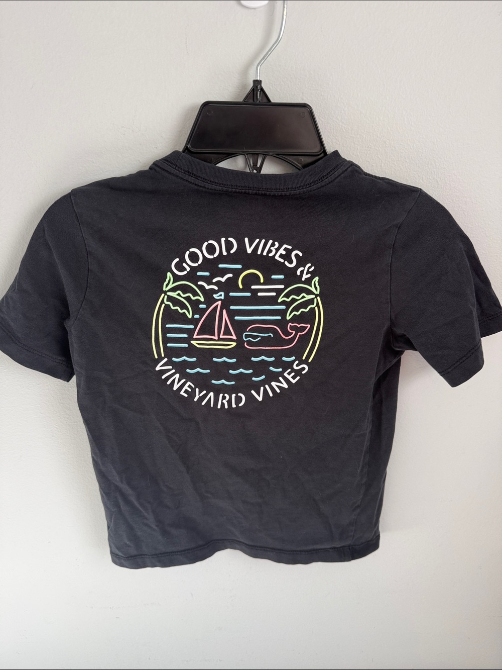 Vineyard Vines Kids Black Short Sleeve Pocket Tee with Whale Logo